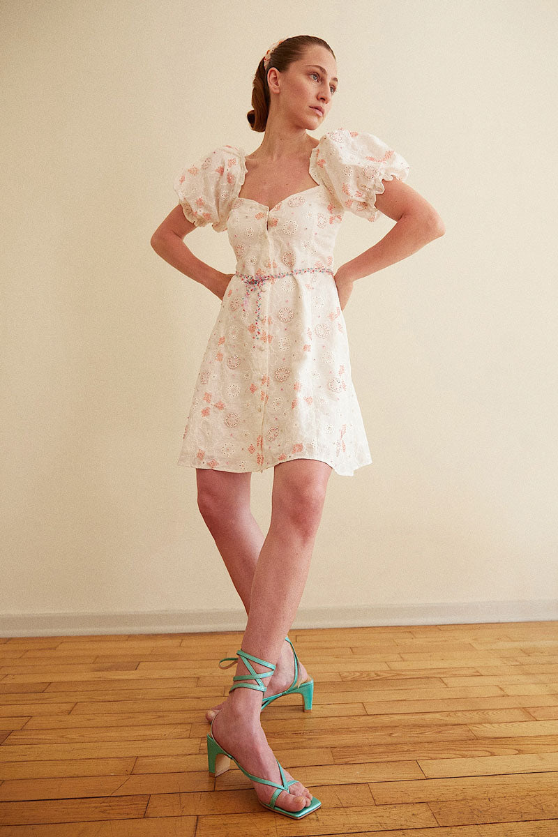 HAND BEADED ORGANIC COTTON MINI DRESS
