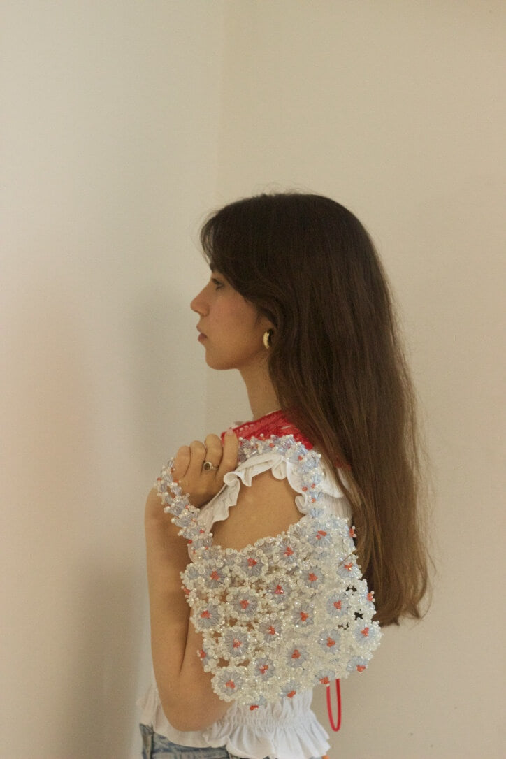 HAND BEADED CORAL BAG