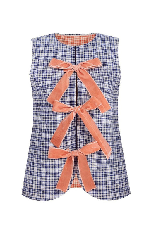 TARTAN VELVET RIBBON DETAILED VEST