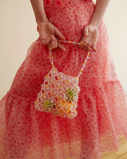HAND KNITTED LACE DETAILED POLKA-DOT TULLE SKIRT