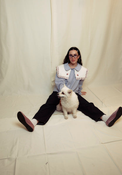 DENİZCİ YAKA GELİNCİK NAKIŞLI GÖMLEK