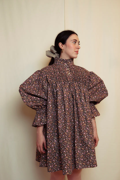 ÇİÇEKLİ NERVÜRLÜ POPLİN ELBİSE