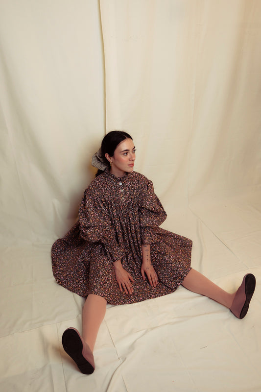 ÇİÇEKLİ NERVÜRLÜ POPLİN ELBİSE